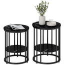 HOMCOM Marble-Effect Round Coffee Table Set Of 2 For Living Room, Black