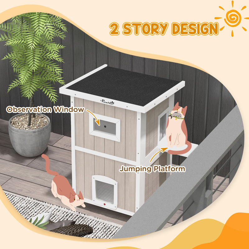 PawHut Outdoor Wooden Cat House w/ Removable Bottom, Escape Doors, for 1-2 Cats