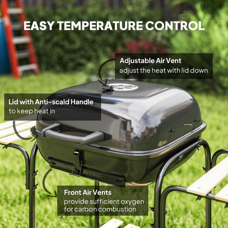 Outsunny Charcoal Barbecue Grill Portable BBQ With Lockable Lid, Vent