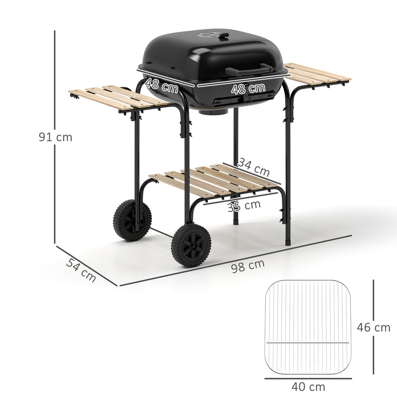 Outsunny Charcoal Barbecue Grill Portable BBQ With Lockable Lid, Vent