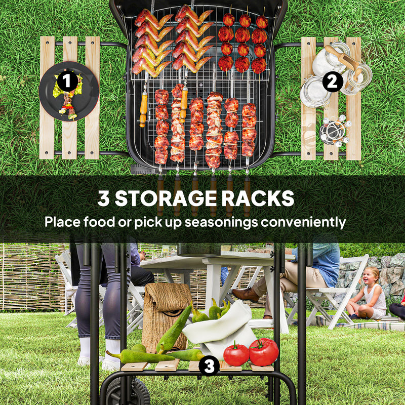 Outsunny Charcoal Barbecue Grill Portable BBQ With Lockable Lid, Vent