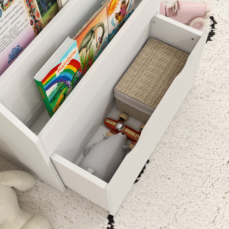 AIYAPLAY Kids Bookcase w/ 3 Tier Shelves, Drawer, for Bedroom, Nursery, White