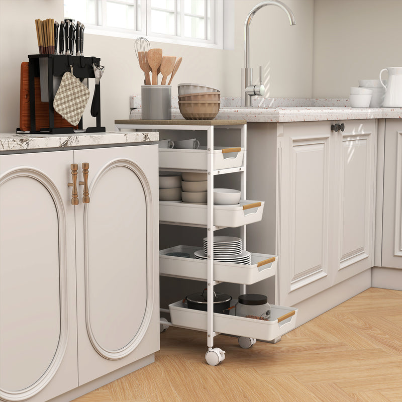HOMCOM Kitchen Storage Trolley Mobile Utility Cart for Kitchen Office