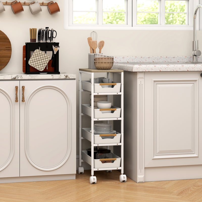 HOMCOM Kitchen Storage Trolley Mobile Utility Cart for Kitchen Office