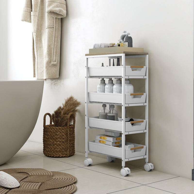 HOMCOM Kitchen Storage Trolley Mobile Utility Cart for Kitchen Office