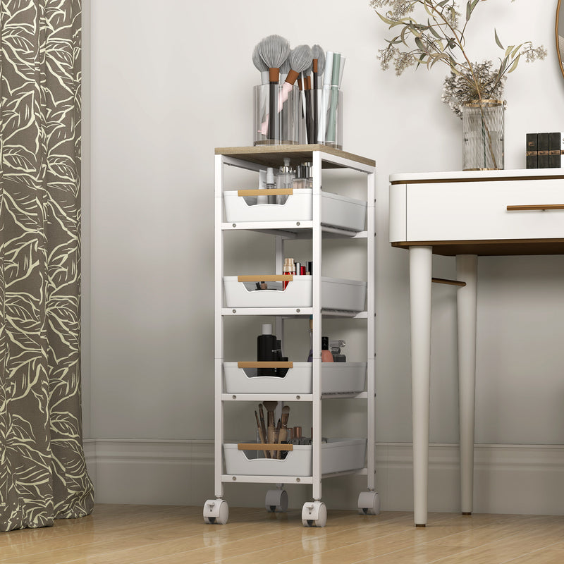 HOMCOM Kitchen Storage Trolley Mobile Utility Cart for Kitchen Office