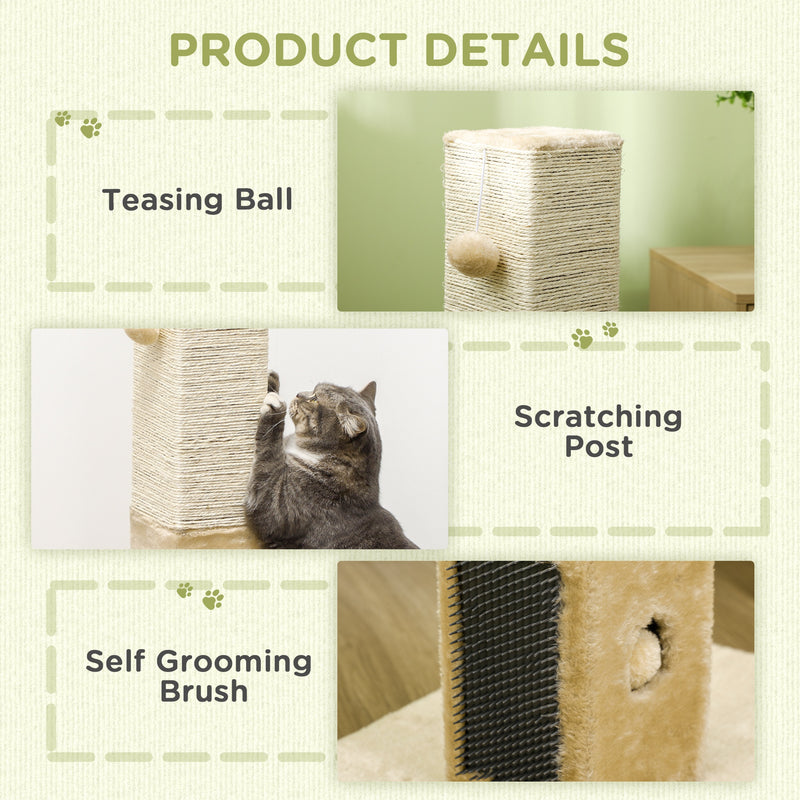 PawHut Cat Scratching Post Scratcher Climber w/ Carpet Base Hanging Toy - Beige