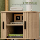 HOMCOM Nightstand With Sliding Doors And Metal Legs For Bedroom Oak Tone