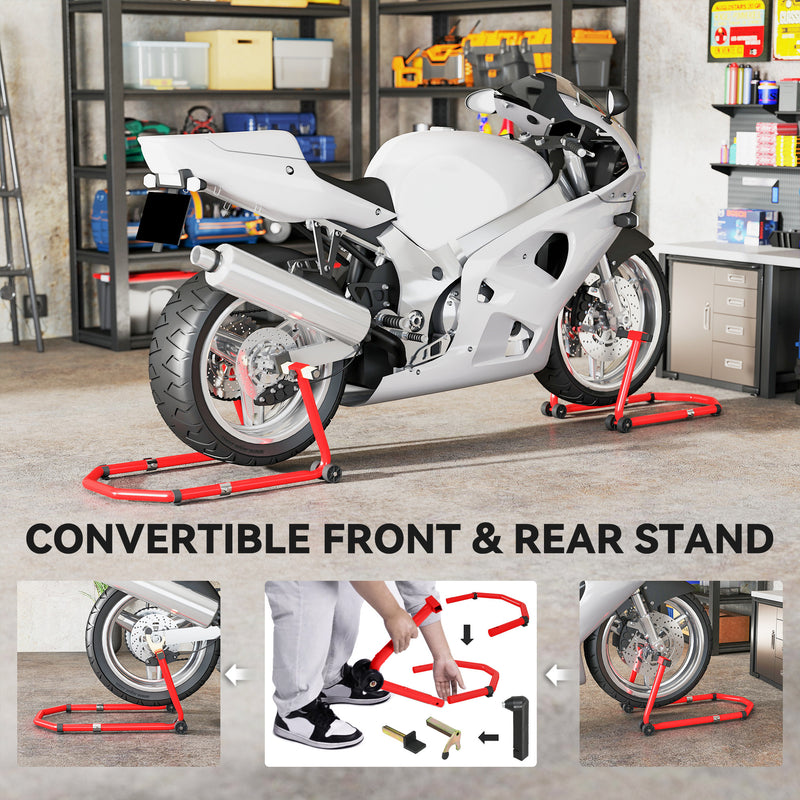 HOMCOM Motorcycle Stand, 390 kg Front/Rear Paddock Stand, Red