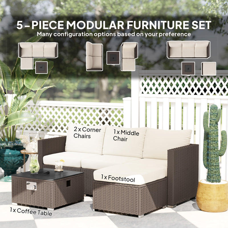 Outsunny 4 Seater Rattan Sofa Set With Footstool Thick Cushions