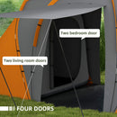 Outsunny 4-6 Man Camping Tent With 2 Bedroom And Living Area, Grey And Orange
