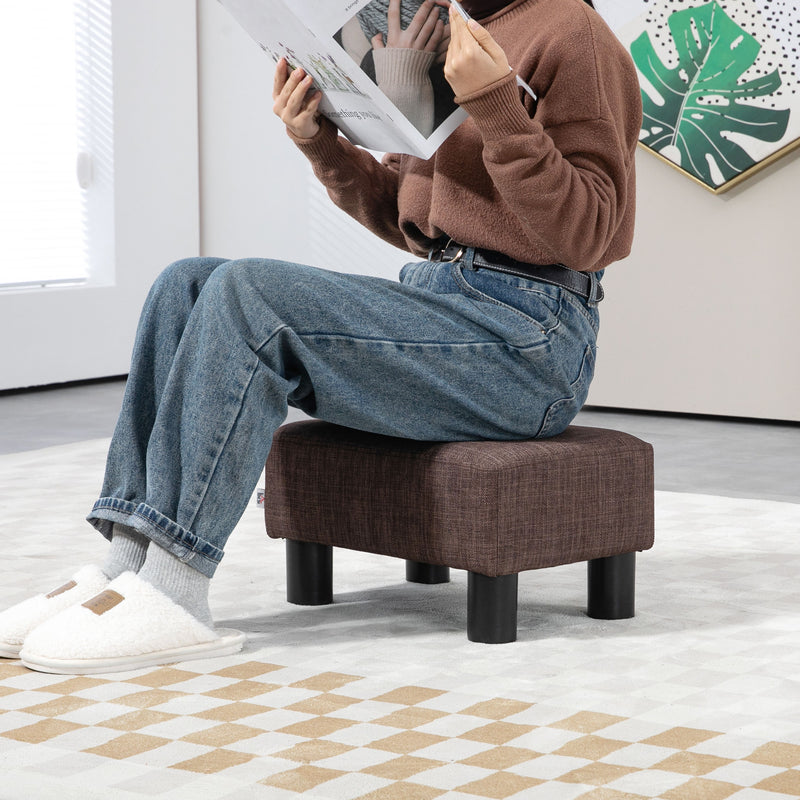 HOMCOM Chic Linen Fabric Grey Footstool Ottoman Cube With 4 Plastic Legs