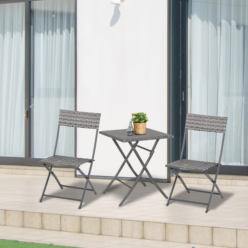 Outsunny 3 PCS PE Rattan Wicker Garden Furniture Patio Bistro Set Folding for 2 Outdoor Table and Chair Set (Grey)