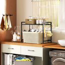 HOMCOM 2-Tier Expandable Microwave Oven Rack with 3 Hooks, Black