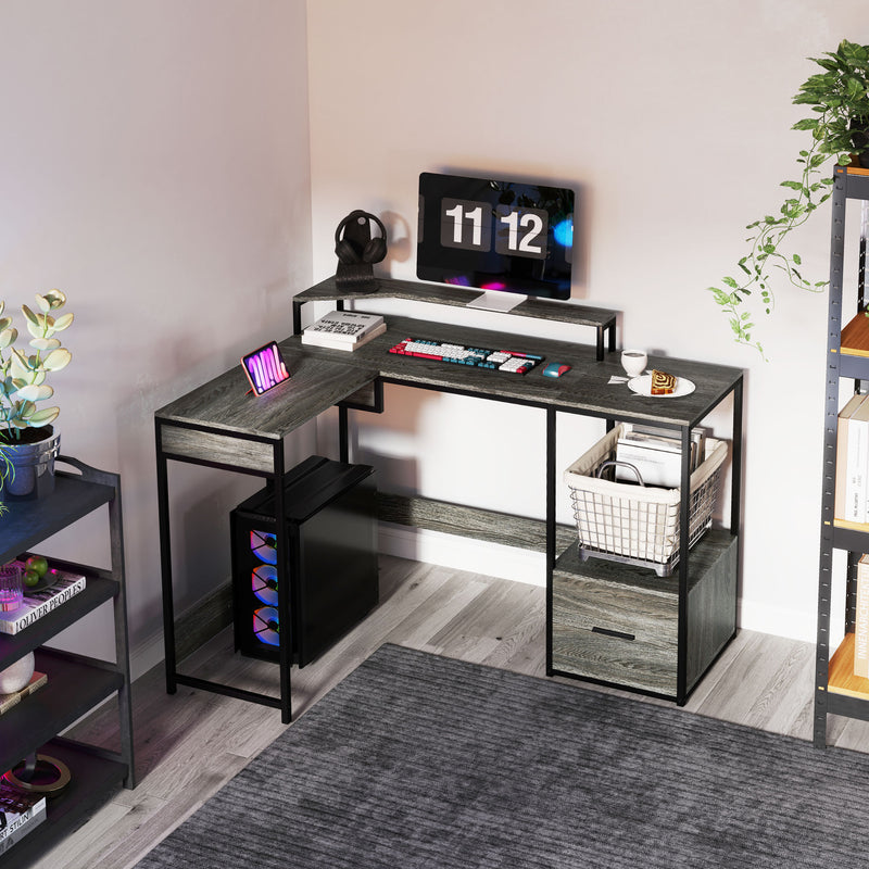HOMCOM L Shaped Desk, Computer Table with Liftable Desktop