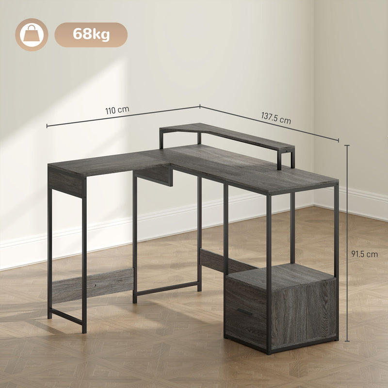HOMCOM L Shaped Desk, Computer Table with Liftable Desktop