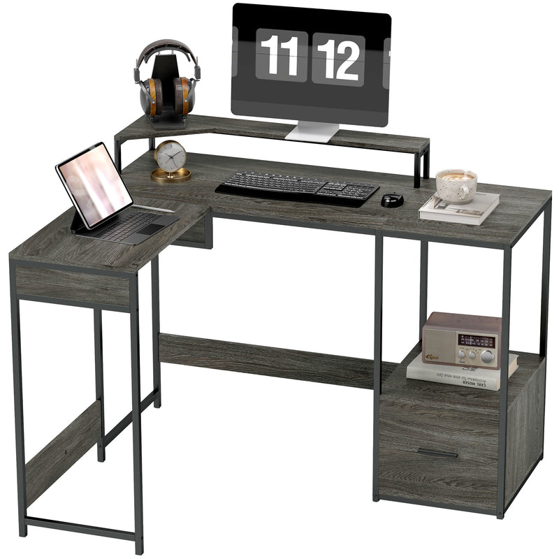 HOMCOM L Shaped Desk, Computer Table with Liftable Desktop