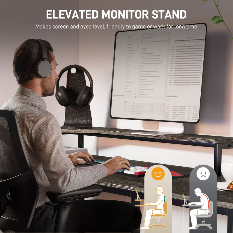 HOMCOM L Shaped Desk, Computer Table with Liftable Desktop