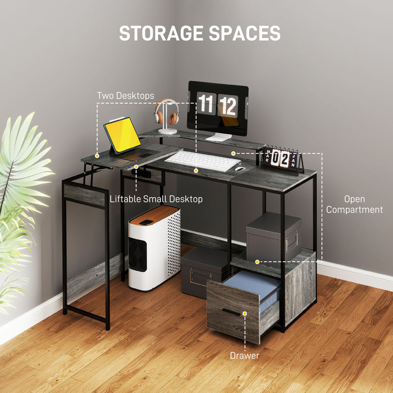 HOMCOM L Shaped Desk, Computer Table with Liftable Desktop