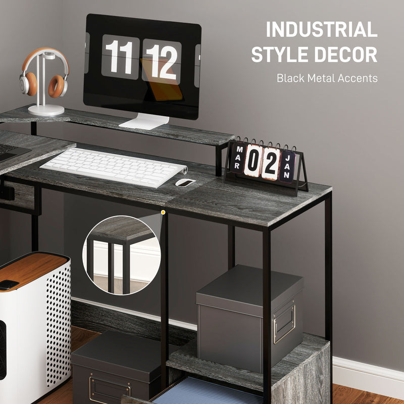HOMCOM L Shaped Desk, Computer Table with Liftable Desktop