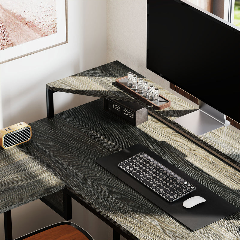 HOMCOM L Shaped Desk, Computer Table with Liftable Desktop