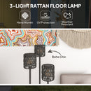 Outsunny 3-Light Solar Rattan Floor Lamp With Shelf, Auto On/Off, Grey