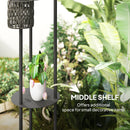 Outsunny 3-Light Solar Rattan Floor Lamp With Shelf, Auto On/Off, Grey