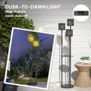 Outsunny 3-Light Solar Rattan Floor Lamp With Shelf, Auto On/Off, Grey