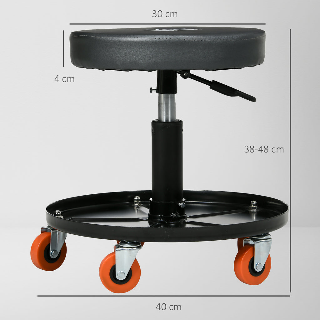 Stool Attach Tray HOMCOM Pneumatic Adjustable Mechanic Stool W/ Tool Tray, Wheels