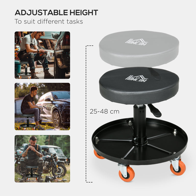 HOMCOM Pneumatic Adjustable Mechanic Stool w/ Tool Tray, Wheels