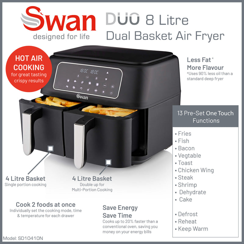 Swan Duo 13 in1 8L Dual Basket Air Fryer