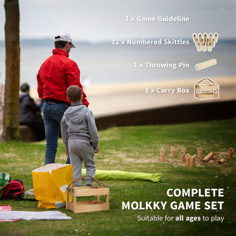 SPORTNOW Molkky Game, Wooden Skittles Throwing Game with Carrying Box