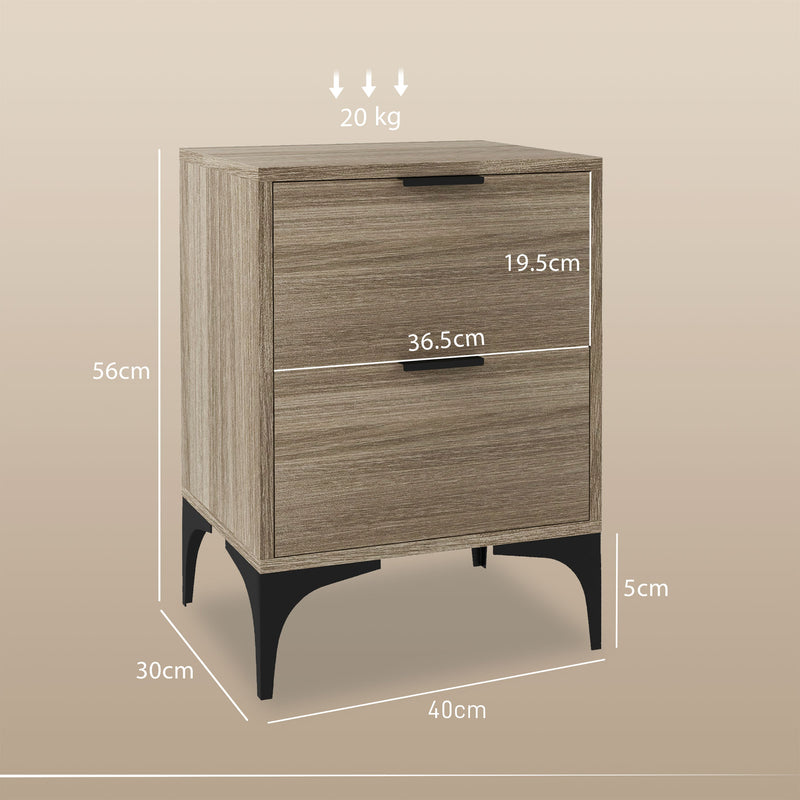 HOMCOM Bedside Tables Set of 2 with 2 Drawers for Bedroom, Living Room