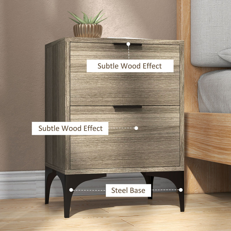 HOMCOM Bedside Tables Set of 2 with 2 Drawers for Bedroom, Living Room