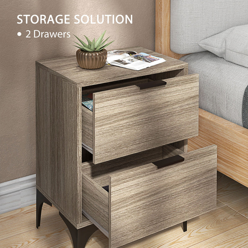 HOMCOM Bedside Tables Set of 2 with 2 Drawers for Bedroom, Living Room
