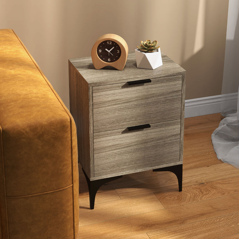 HOMCOM Bedside Tables Set of 2 with 2 Drawers for Bedroom, Living Room