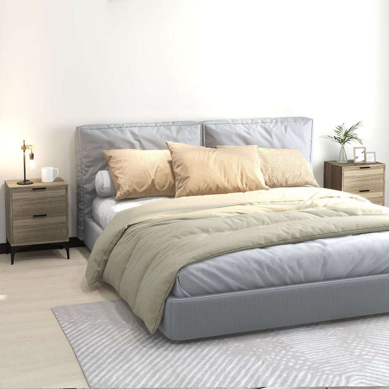 HOMCOM Bedside Tables Set of 2 with 2 Drawers for Bedroom, Living Room