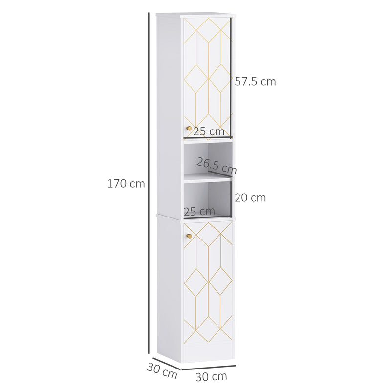 HOMCOM Slim Bathroom Storage Unit, Bathroom Cabinet with Doors, White