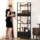 HOMCOM Industrial Bookshelf with 4 Shelves and 3 Fabric Drawers Grey