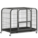 PawHut Heavy Duty Dog Crate, Large Dog Cage With Wheels And Tray