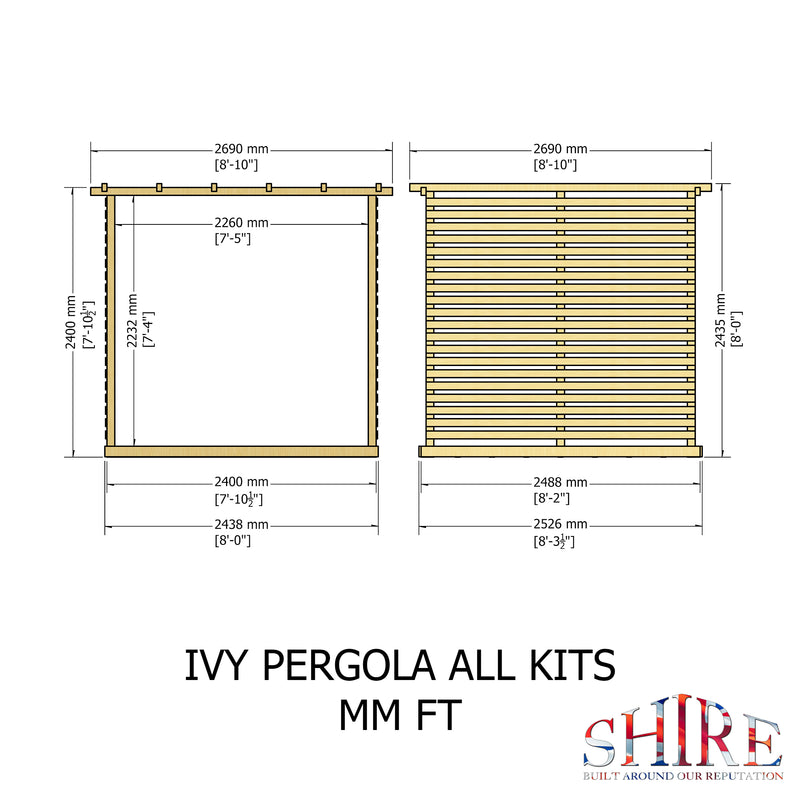 Ivy Pergola Kit With Decking & Sides 8x8