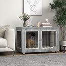 PawHut Dog Crate Furniture, Dog Crate End Table w/ Soft Cushion, Double Door