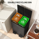 HOMCOM 2 x 28L Dual Kitchen Bin Pedal Bin for Recycling and Waste, Black