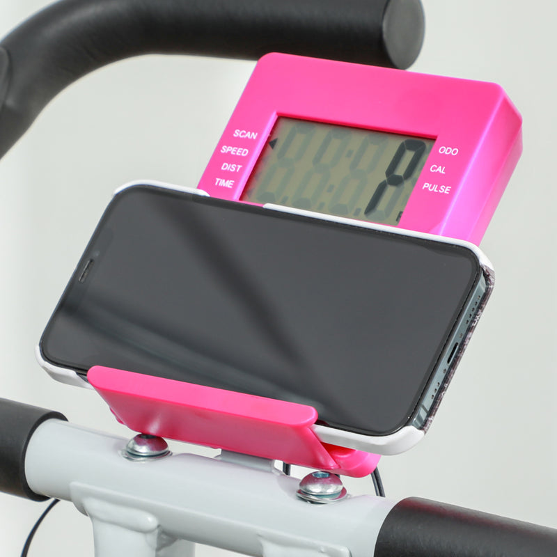 SPORTNOW Folding Exercise Bike With Heart-Rate Sensor For Home Use, Pink/White