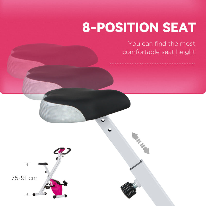SPORTNOW Folding Exercise Bike With Heart-Rate Sensor For Home Use, Pink/White