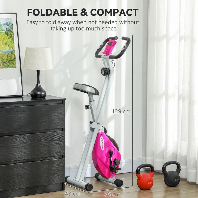 SPORTNOW Folding Exercise Bike With Heart-Rate Sensor For Home Use, Pink/White