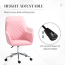 Vinsetto Home Office Chair Leather-Feel Fabric Swivel Chair With Armrests Pink