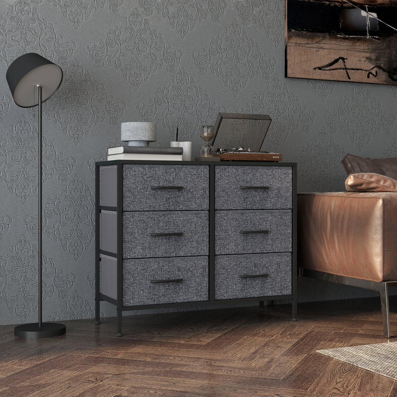 HOMCOM 6 Drawer Fabric Chest of Drawers w/ Wooden Top for Hallway