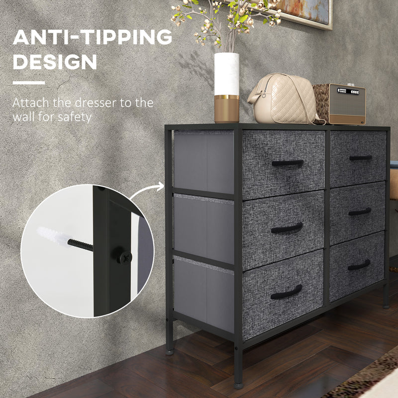 HOMCOM 6 Drawer Fabric Chest of Drawers w/ Wooden Top for Hallway