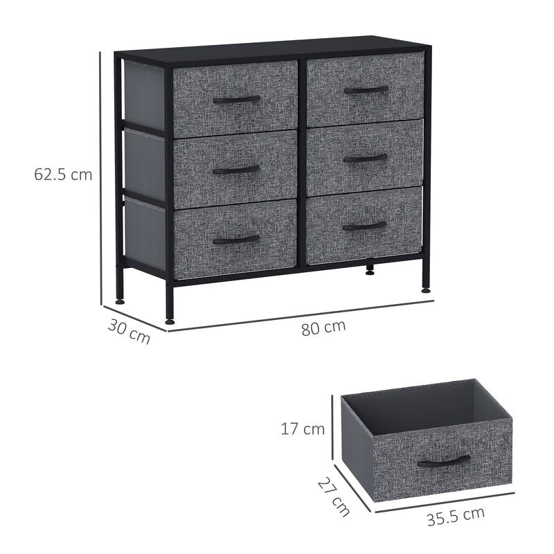 HOMCOM 6 Drawer Fabric Chest of Drawers w/ Wooden Top for Hallway